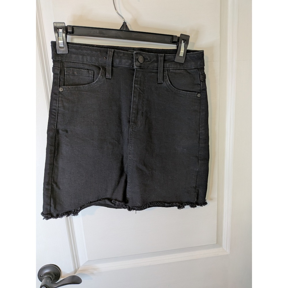 Just Black Denim Women Black Raw Hem Mini‎ Skirt High Rise Size S Made in USA